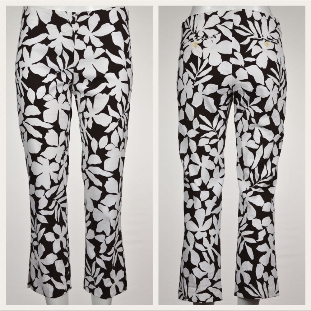 Theory Linen Floral Print Hannie Style Crop Pants